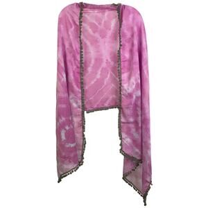 Natural Life Scarf Womens OS Fuchsia Pink Blue Tie Dye Olive Pom Pom Wrap Shawl